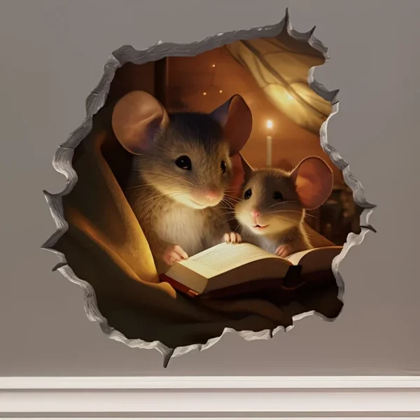 3D Reading Mouse Wall Stickers Cute Cartoon Animal Pattern Vinyl Decals Living Room Bedroom Bathroom Office Home Decoration - Image 6