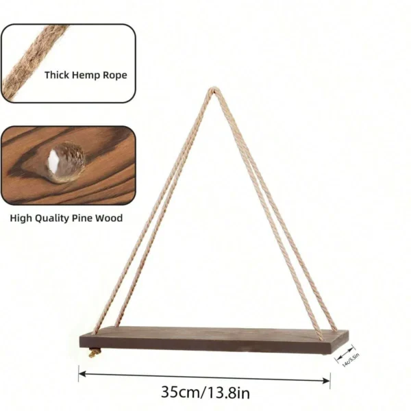 1PCS Wall decoration hanging rope flower pot storage rack wall hanging wooden storage rack, hanging decoration, home decoration - Image 4