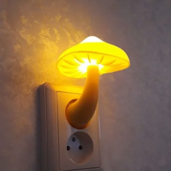 Bedroom Led Night Light Mushroom Wall Socket Lamp Eu Us Plug Warm White Light-control Sensor Bedroom Light Home Decoration - Image 2