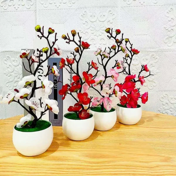 1pc Chinese Style Simulation Wintersweet With Flower Pot, Suitable For Living Room, Cabinet, Table Decoration