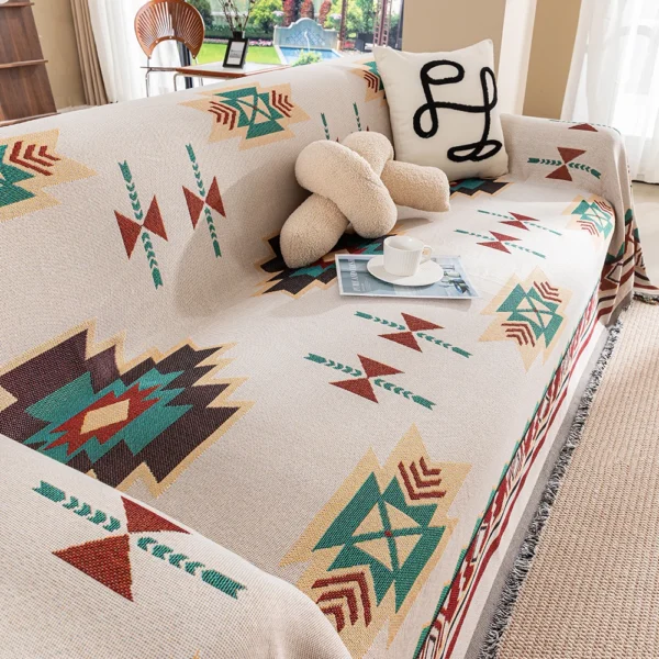 A geometric pattern sofa parabolic cover - reversible soft sofa blanket - Bohemian sofa cover - pet and child decoration oversiz - Image 3