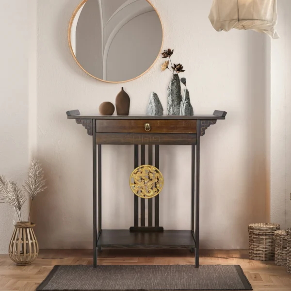 Wisfor Vintage Rustic Console Table Hall Console Table Luxurious Totem Decor with Pull Drawer & Shelf Living Room Furniture - Image 3