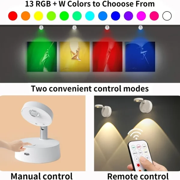 Cordless RGB cat's eye remote control LED wall lamp, dimmable atmosphere lamp and night light more home lighting staircase wall - Image 2