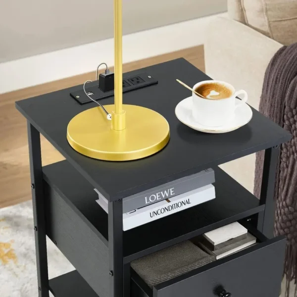 Nightstand End Table Bedside Table with 1 Drawer Bedside Furniture w/2 USB Ports - Image 4