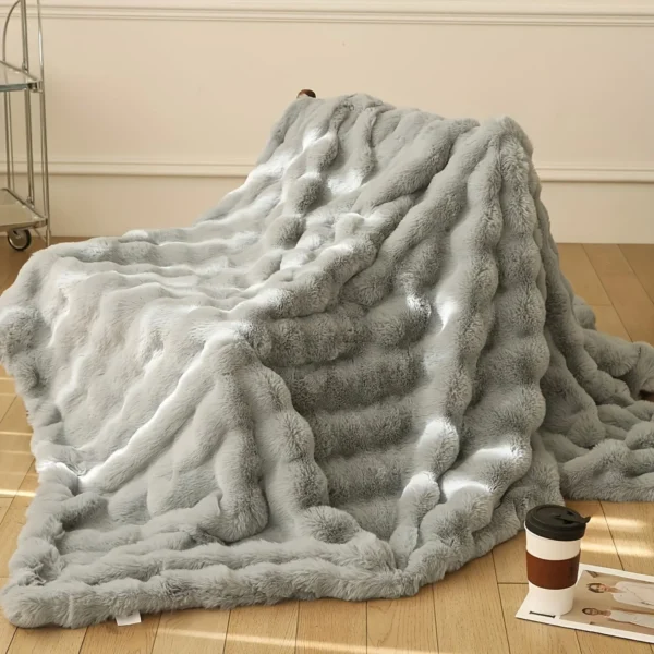 1 pc solid colored thickened blanket for warmth, artificial rabbit hair plush blanket, bed blanket, outdoor camping blanke - Image 3