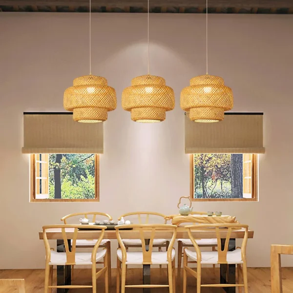 Bamboo Lantern pendent light Natural Rattan Wicker E27 Bulb Chandeliers pendent lamp Restaurant Home Decor AC85-260V - Image 4