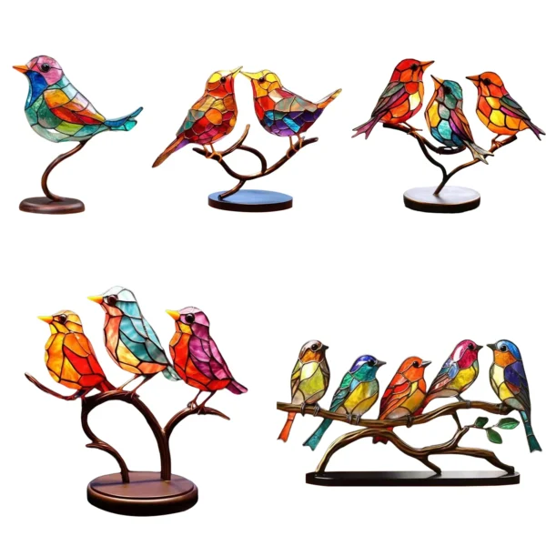 Acrylic Birds on Branch Statue Art Craft Desktop Birds Sculpture Collectibles Holiday Gifts Home Decor for Living Room Bedroom