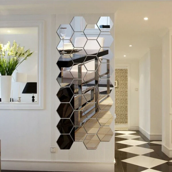 12pcs 3D Hexagon Decorative Mirrors DIY Removable Living-Room Wall Sticker High-adhesive Art Ornaments For Home Wall Decoration - Image 4