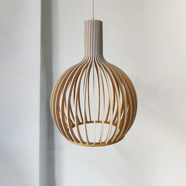 Modern Chinese Restaurant Wooden Art LED Lights Creative Birdcage Living Room Home Decoration Dining Table Lighting Pendant Lamp - Image 4