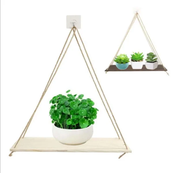 1PCS Wall decoration hanging rope flower pot storage rack wall hanging wooden storage rack, hanging decoration, home decoration - Image 6