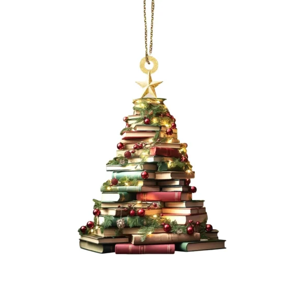 2D Acrylic Flat Printing Books Pendant Home Tree Window Hanging Decor Gift For Book Lovers Creative Book Christmas Tree Ornament - Image 5